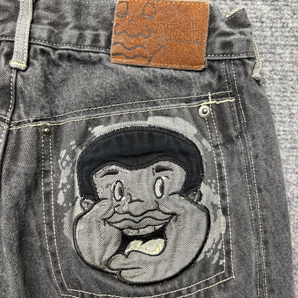 Fubu Fat Albert Jean Youth 14 26x27 Black Junkyard Gang Embroidered Platinum Y2K